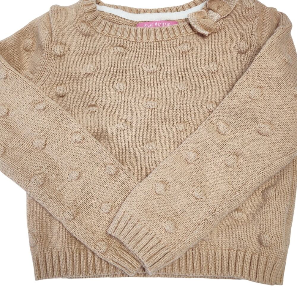 Isaac Mizrahi New York Girls 4T Knit Sweater Bow Detail Tan